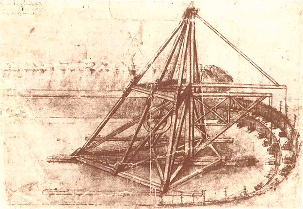 Excavadora de Leonardo da Vinci pensada para la construcción de diques y dragar ríos y canales.