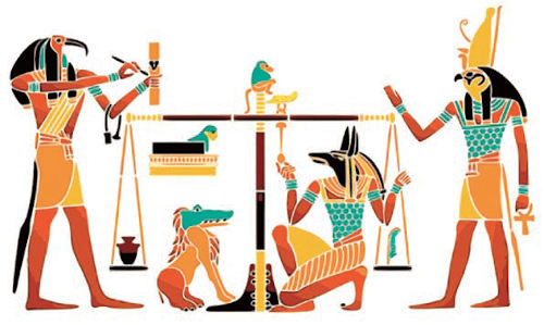 Pintura egipcia alegórica a pesos y medidas